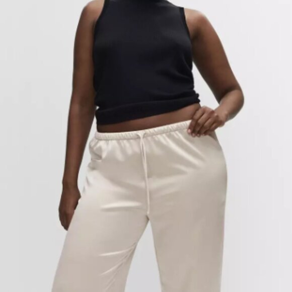 NWT Mango Satin Palazzo Trousers Pants Elastic Waist Drawstring Pull-on Large - Picture 11 of 11